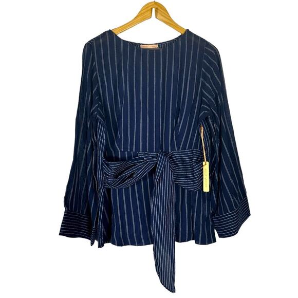 NEW Gibson Latimer Striped Wrap Top Size Medium - Picture 1 of 11